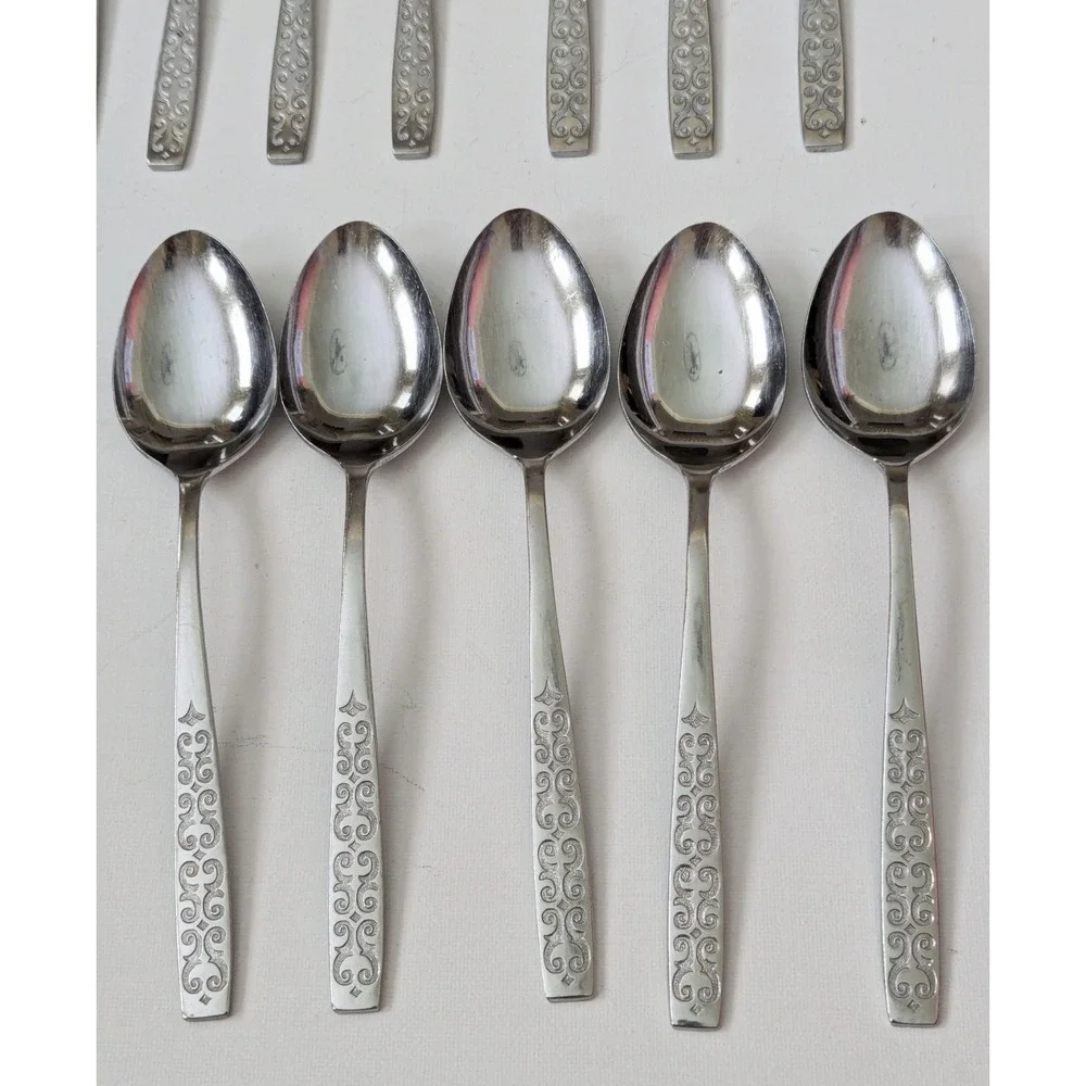 Vtg MCM Stainless Imperial Scroll Cadiz Japan Flatware Spoons Forks (Lot of 21)